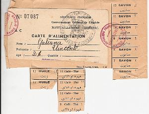 FEUILLE DE RATIONNEMENT DES ANNEES 40 DE M. VICENTE GALIANA 1